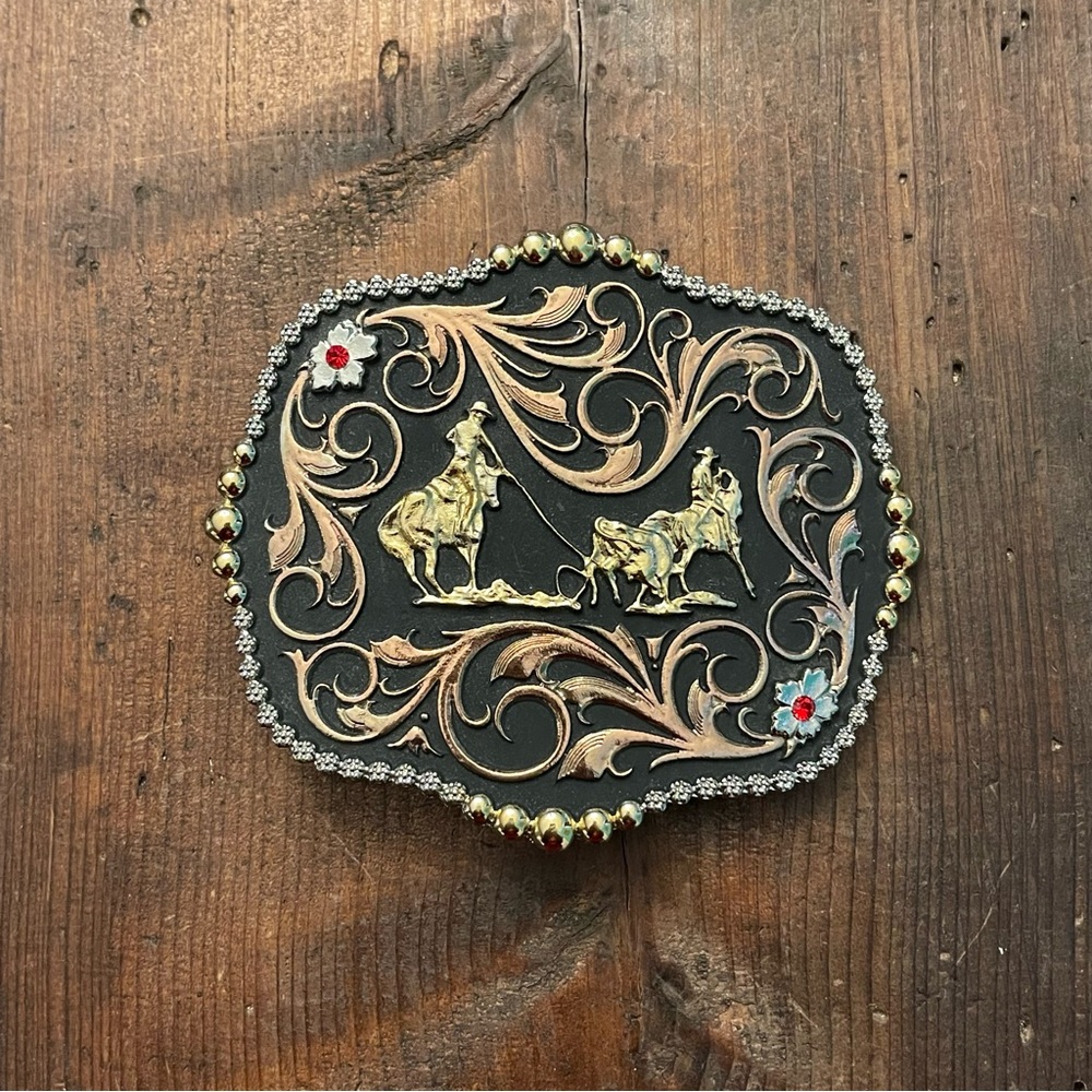 Team Roping belt buckle
